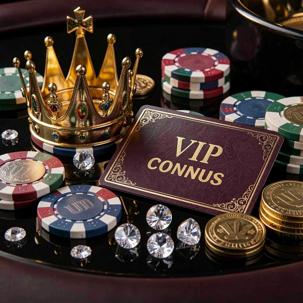 Luxury VIP casino bonus scene featuring a golden crown, MY8899 membership card, poker chips, diamonds, and coins on a glossy black table in an elegant premium style